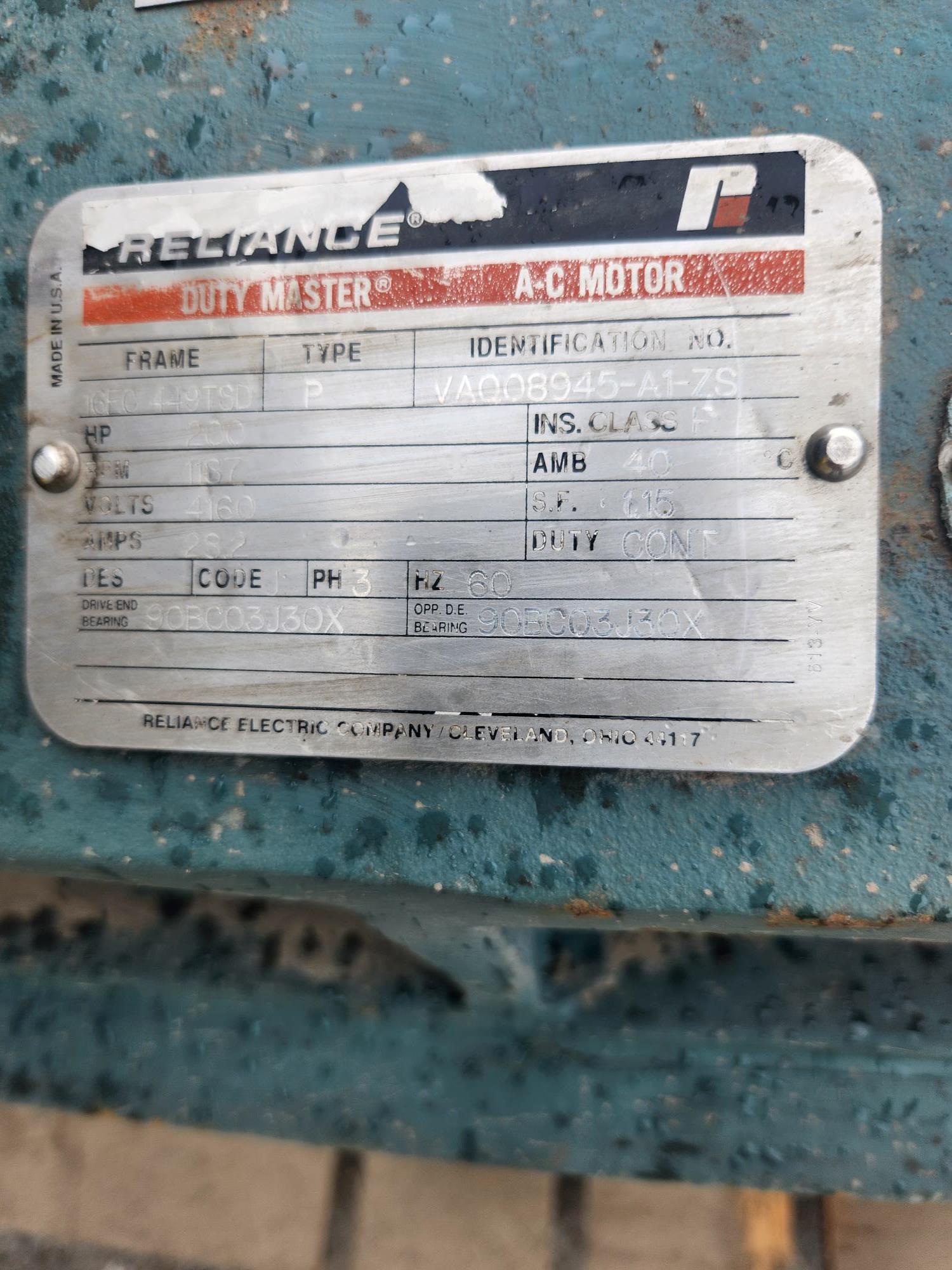 Reliance 200 HP 1200 RPM 449TSD Squirrel Cage Motors 49619