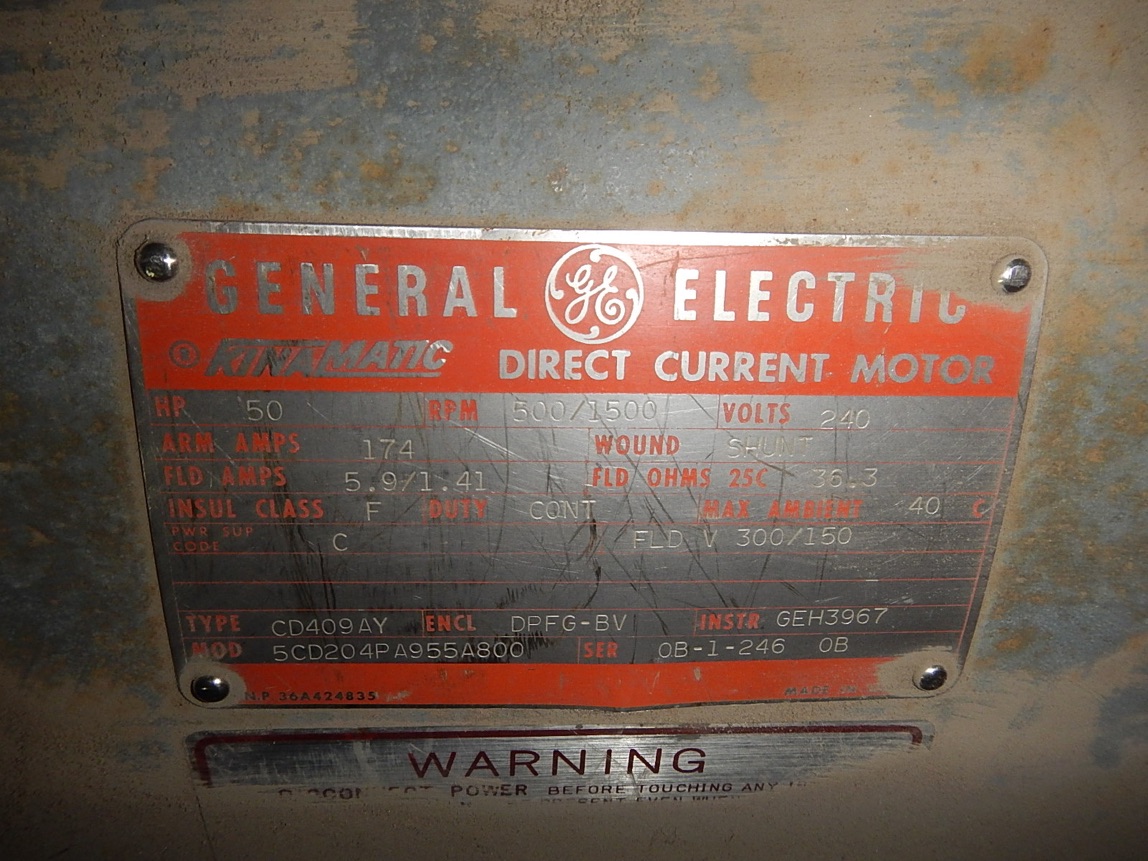 General Electric 50 HP 500/1500 RPM 409AY DC Motors 50068