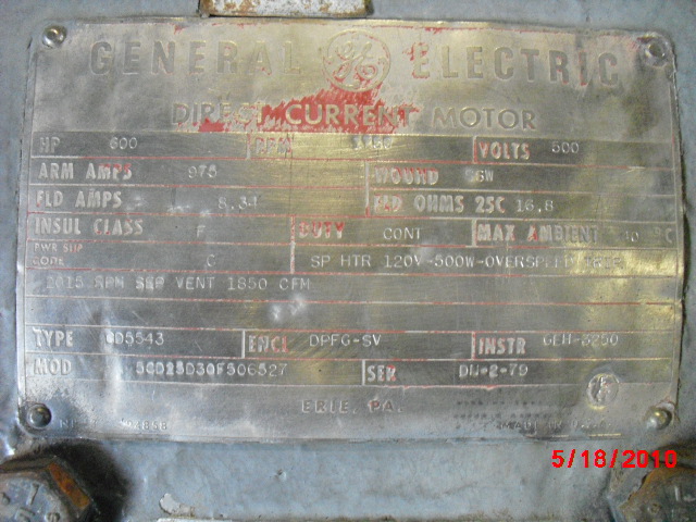 General Electric 600 HP 1750 RPM 5543 DC Motors 53200