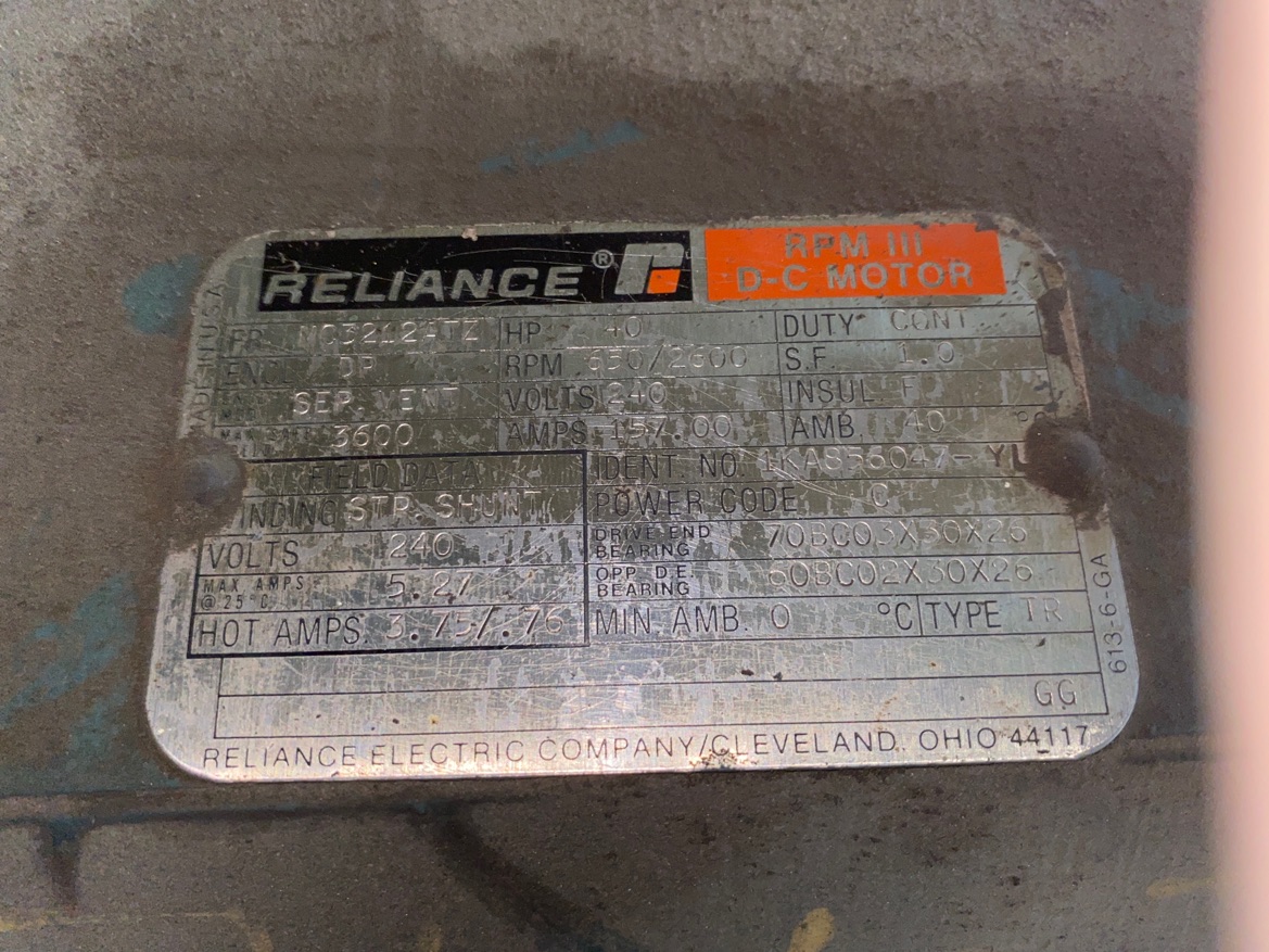 Reliance 40 HP 650/2600 RPM MC3212ATZ DC Motors 57663