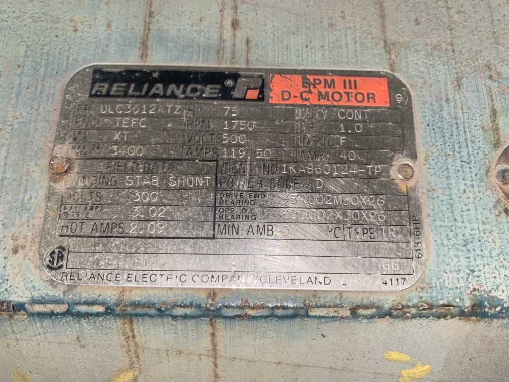 Reliance 75 HP 1750 RPM ULC3612ATZ DC Motors 61116