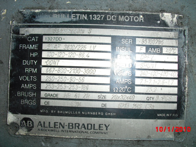 Reliance 125 HP 800/3000 RPM 225LV DC Motors 63647