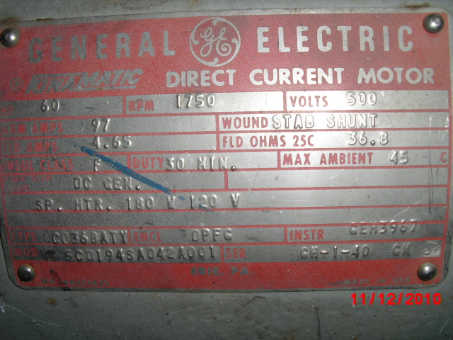 General Electric 60 HP 1750 RPM 368ATY DC Motors 63740