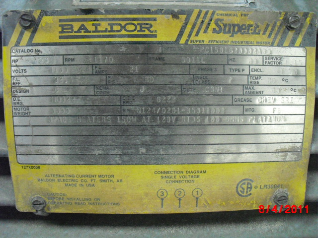 Baldor 150 HP 1200 RPM 5011L Squirrel Cage Motors 64272