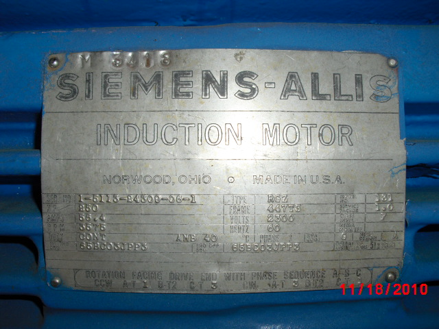 Siemens-Allis 250 HP 3600 RPM 447TS Squirrel Cage Motors 64298