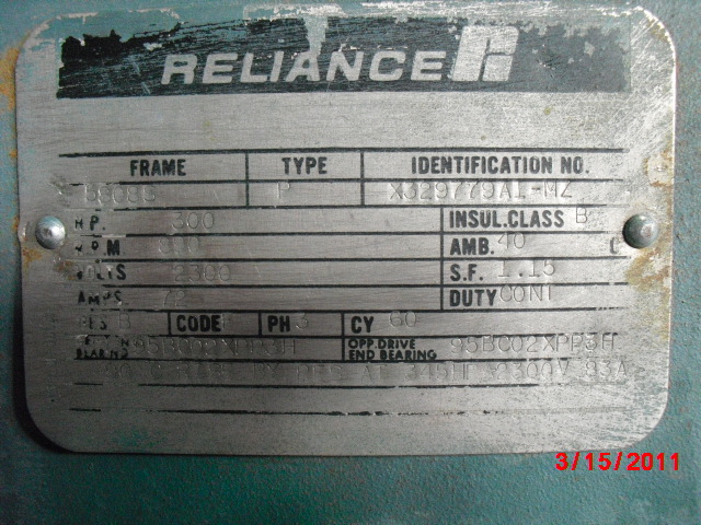 Reliance 300 HP 900 RPM 5808S Squirrel Cage Motors 64609