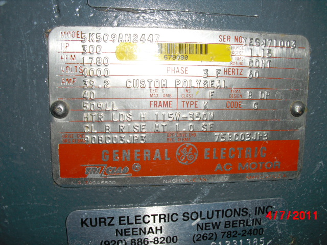 General Electric 300 HP 1800 RPM 509LL Squirrel Cage Motors 64730