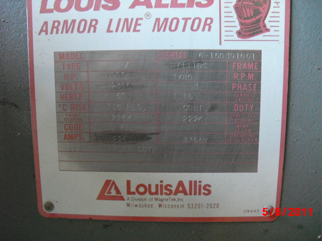 Louis-Allis 1000 HP 1800 RPM 7111DS Squirrel Cage Motors 64855