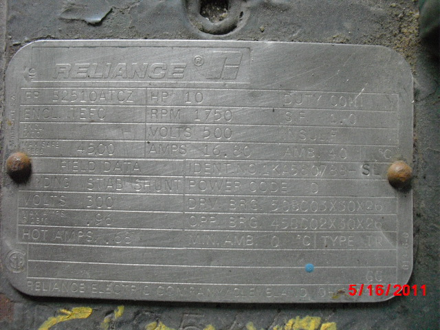 Reliance 10 HP 1750 RPM B2510ATCZ DC Motors 64871
