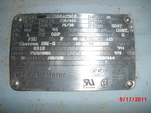 General Electric 30 HP 1200 RPM 326T Squirrel Cage Motors 65436