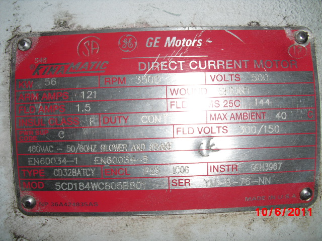 General Electric 75 HP 3500 RPM 328ATCY DC Motors 65718