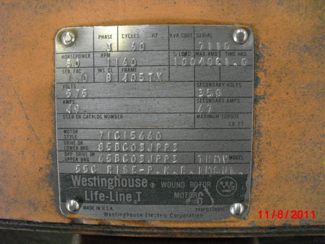 Westinghouse 50 HP 1160 RPM 405TX Slip Ring Motors 66015