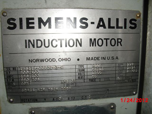 Siemens-Allis 800 HP 880 RPM 6812S Multi Speed Motors 66523
