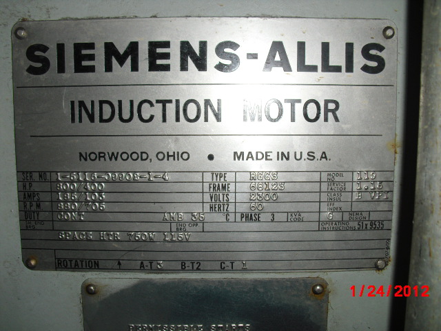 Siemens-Allis 800 HP 880 RPM 6812S Multi Speed Motors 66525