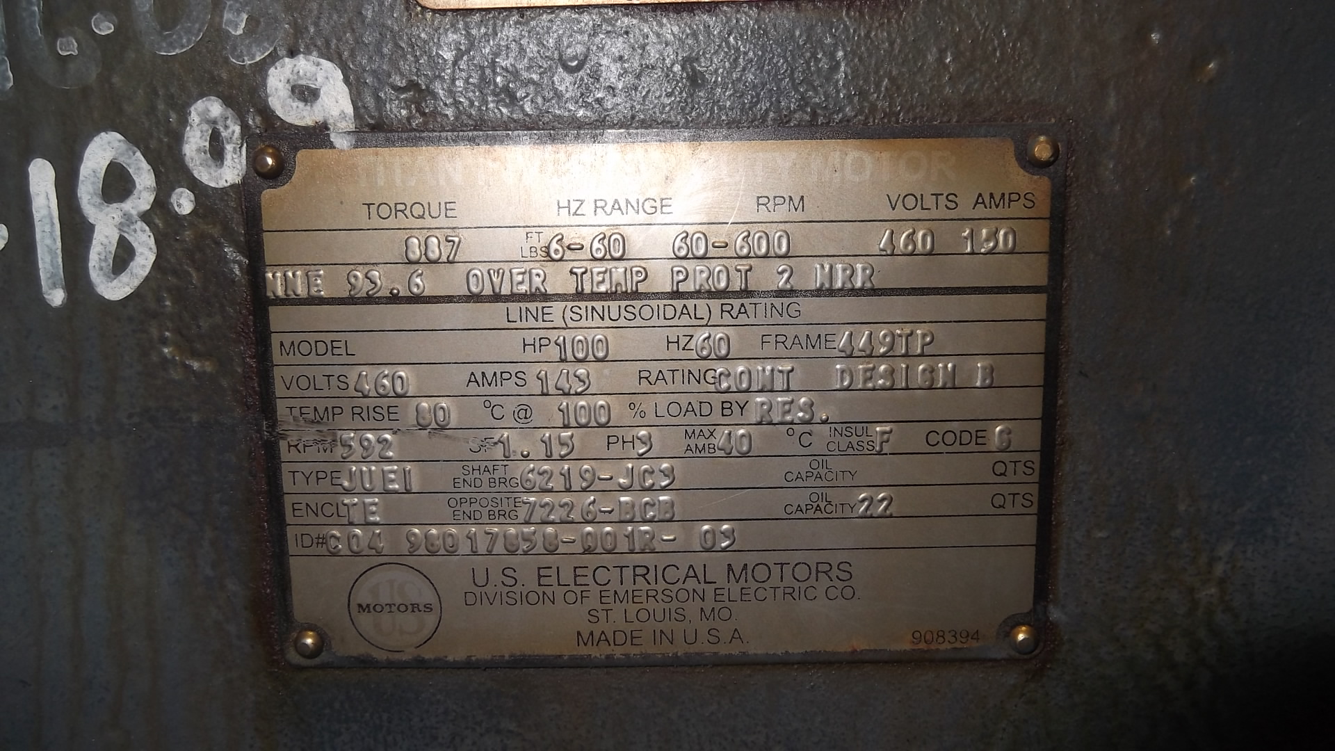 US Electric 100 HP 592 RPM 449TP Vertical Motors 68618