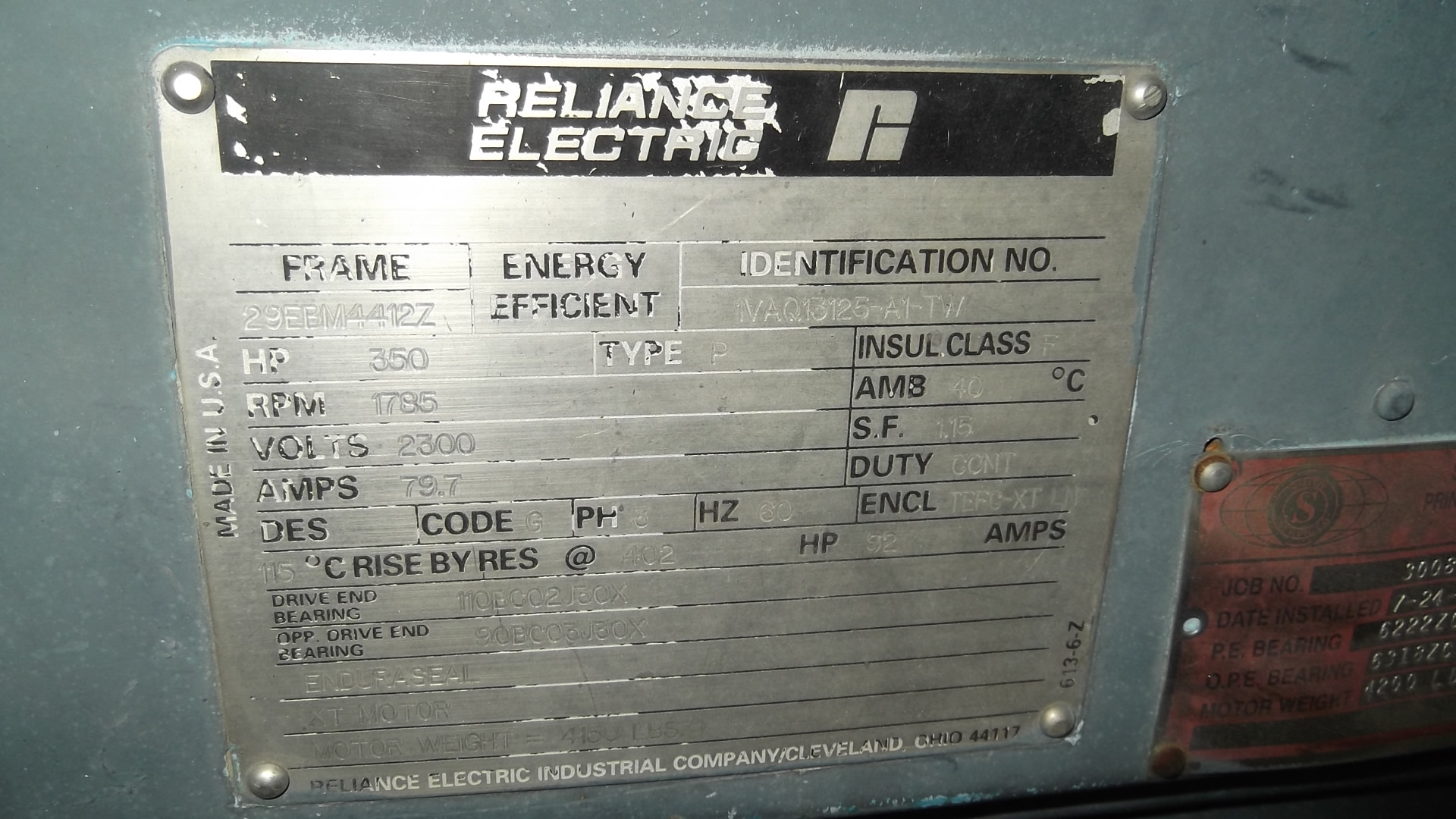 Reliance 350 HP 1800 RPM 4412Z Squirrel Cage Motors 68684