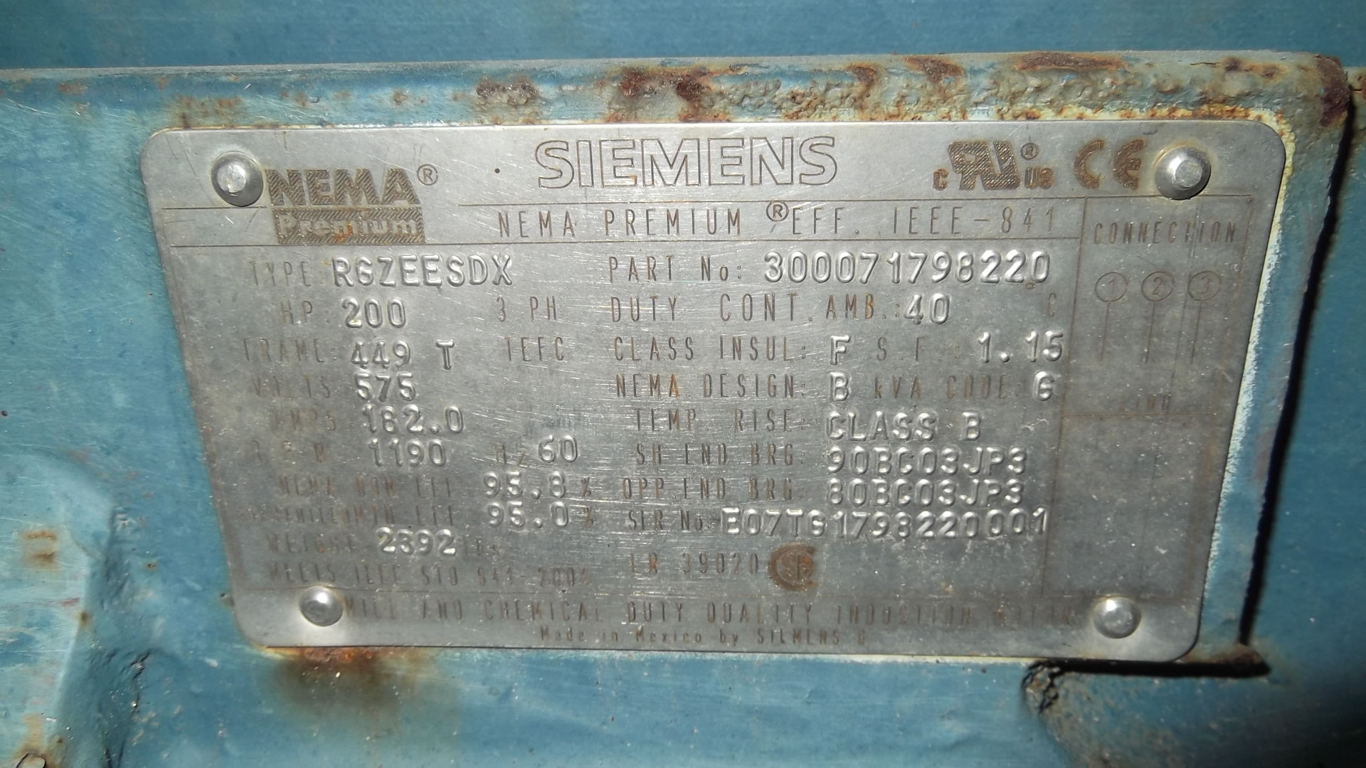 Siemens 200 HP 1200 RPM 449T Squirrel Cage Motors 68767