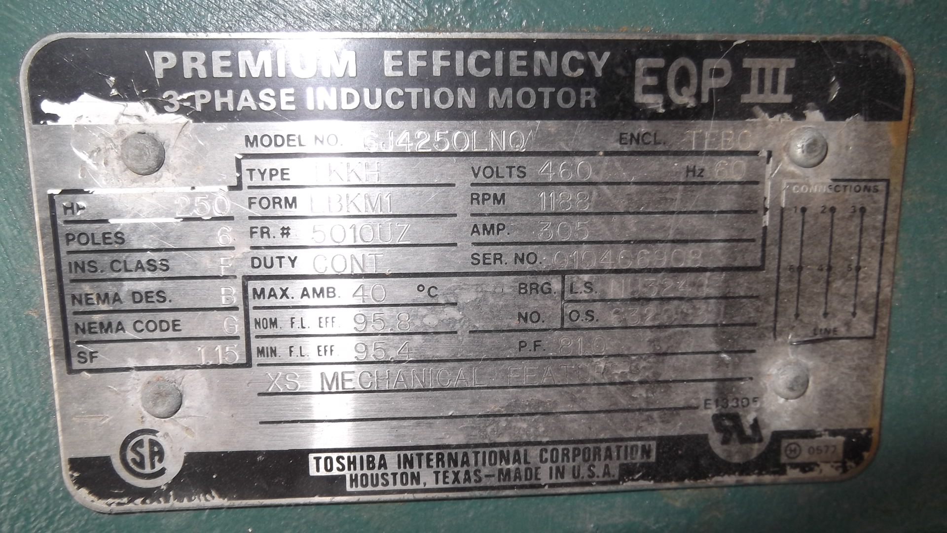 Toshiba 250 HP 1200 RPM 5010UZ Squirrel Cage Motors 68788