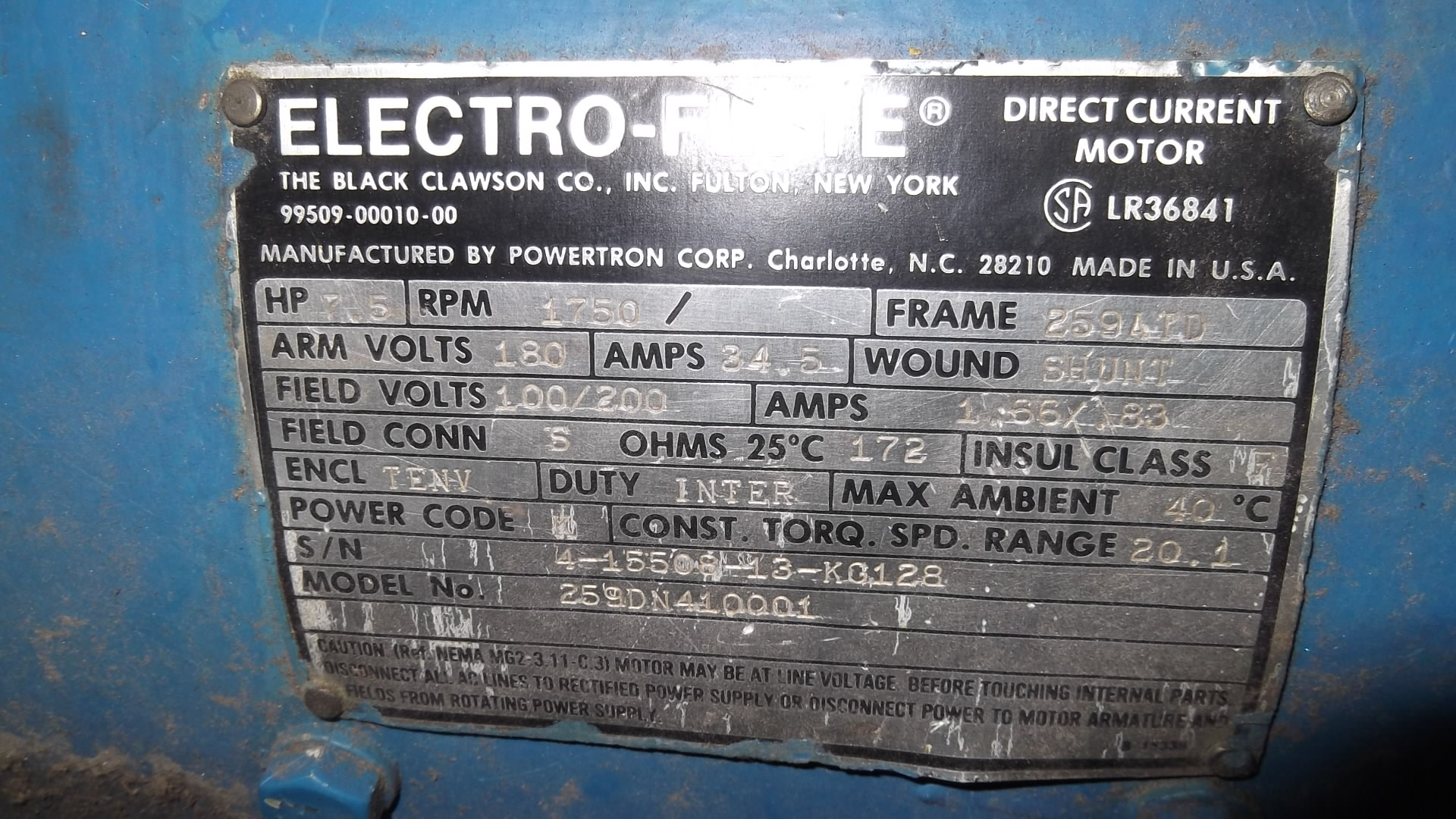 Powertron 5 HP 1750 RPM 259AT DC Motors 68862
