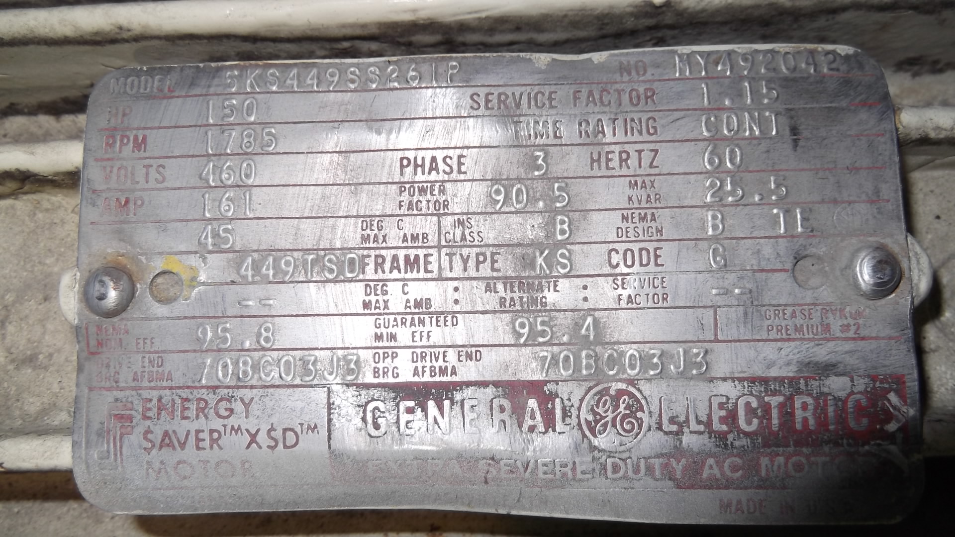 General Electric 150 HP 1800 RPM 449TS Squirrel Cage Motors 69181