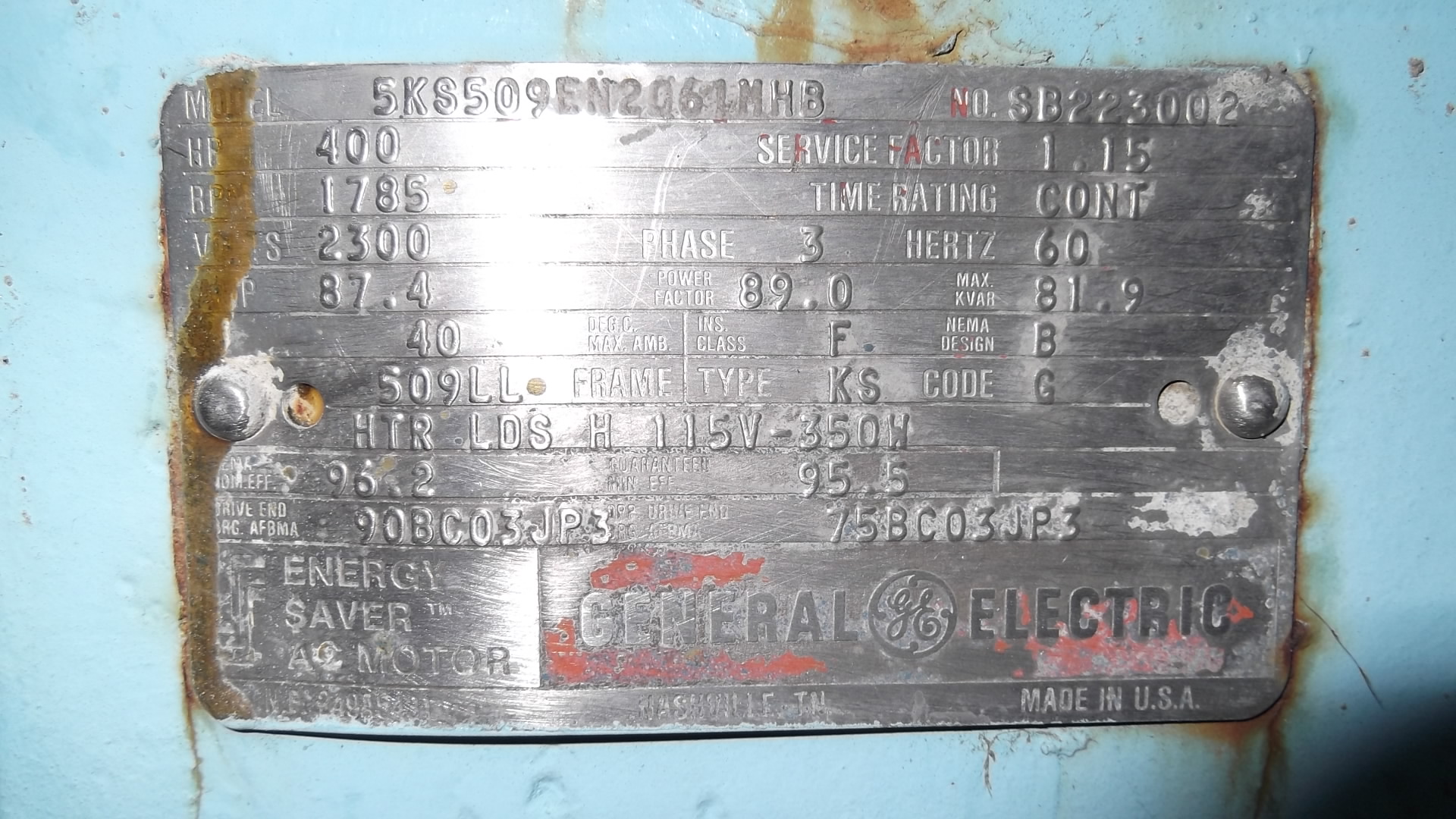 General Electric 400 HP 1800 RPM 509LL Squirrel Cage Motors 69250