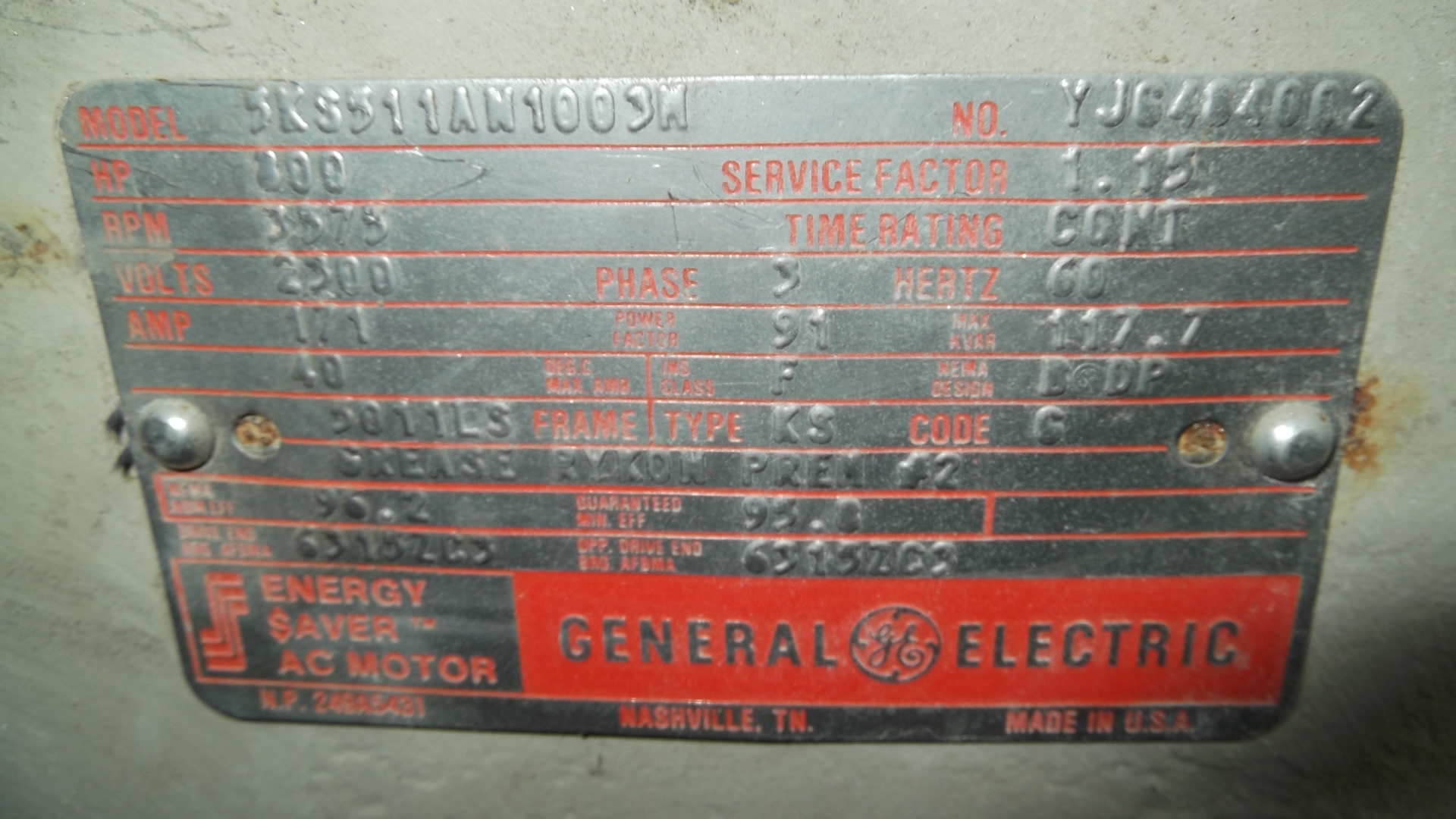 General Electric 800 HP 3600 RPM 5011LS Squirrel Cage Motors 69797