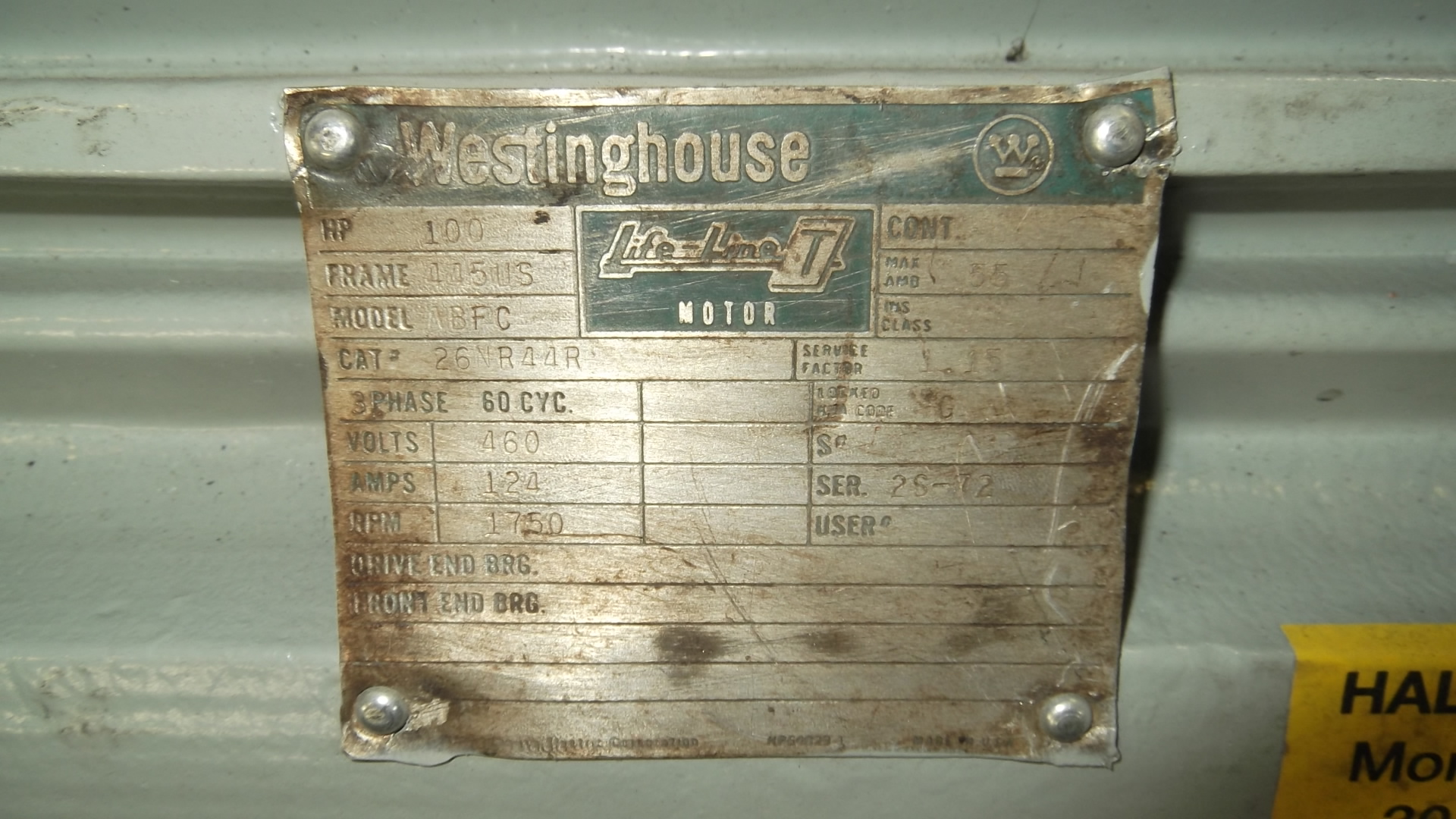 Westinghouse 100 HP 1800 RPM 445US Squirrel Cage Motors 69880