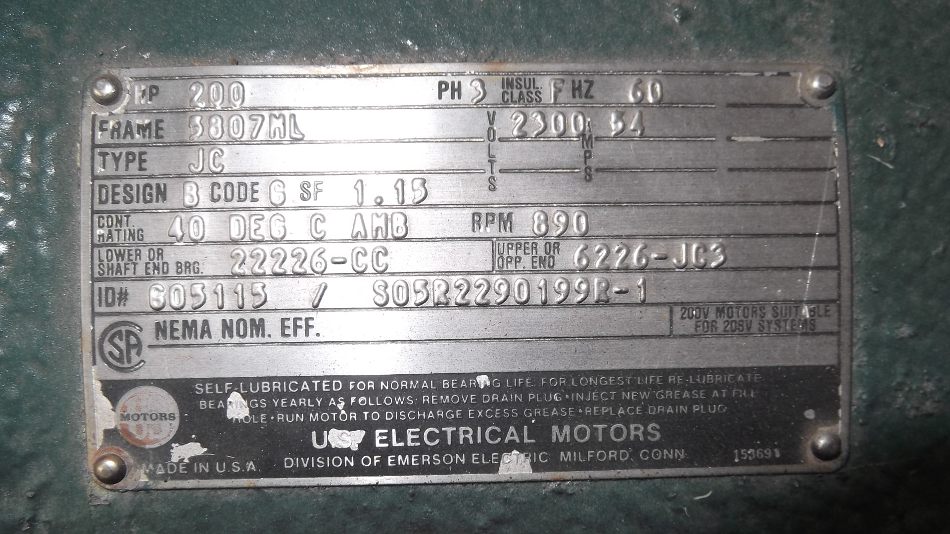 US Electric 200 HP 900 RPM 5807ML Squirrel Cage Motors 69900