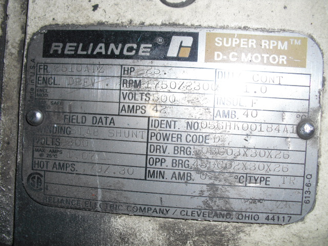 Reliance 25 HP 1750/2300 RPM 2510ATZ DC Motors 70220