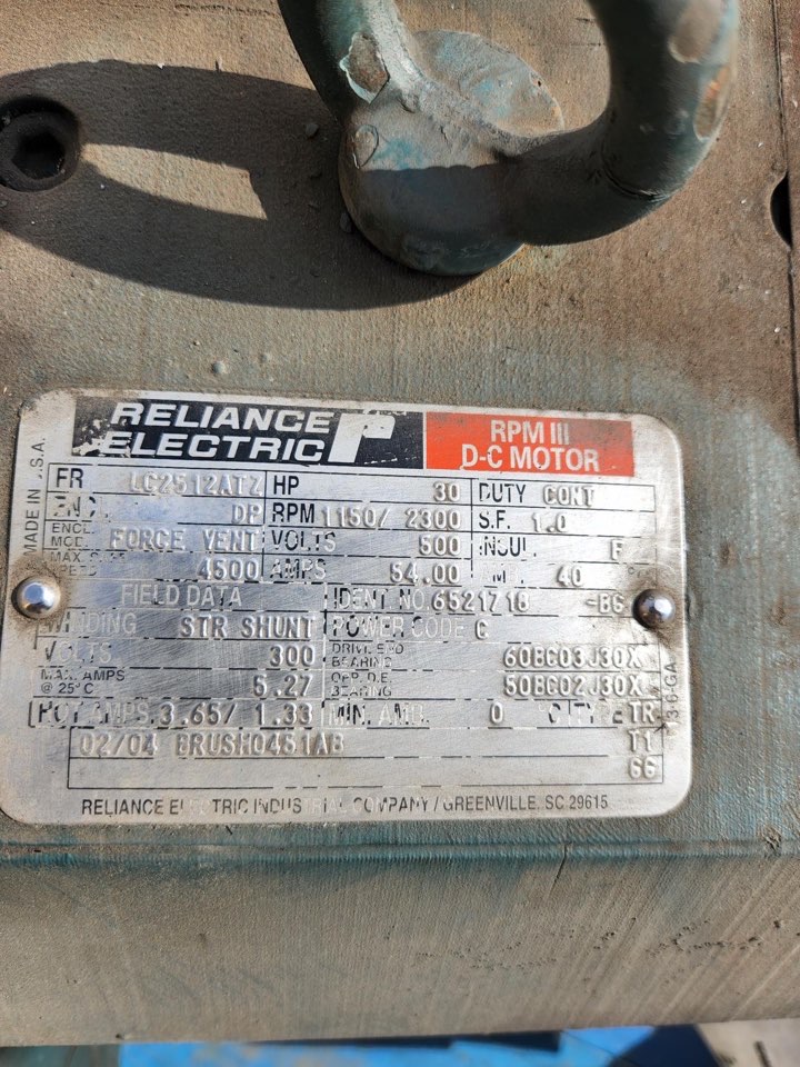 Reliance 30 HP 1150/2300 RPM LC2512ATZ DC Motors 73190