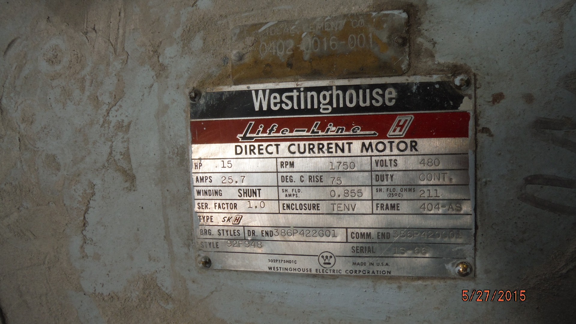 Westinghouse 15 HP 1750 RPM 404AS DC Motors 73369