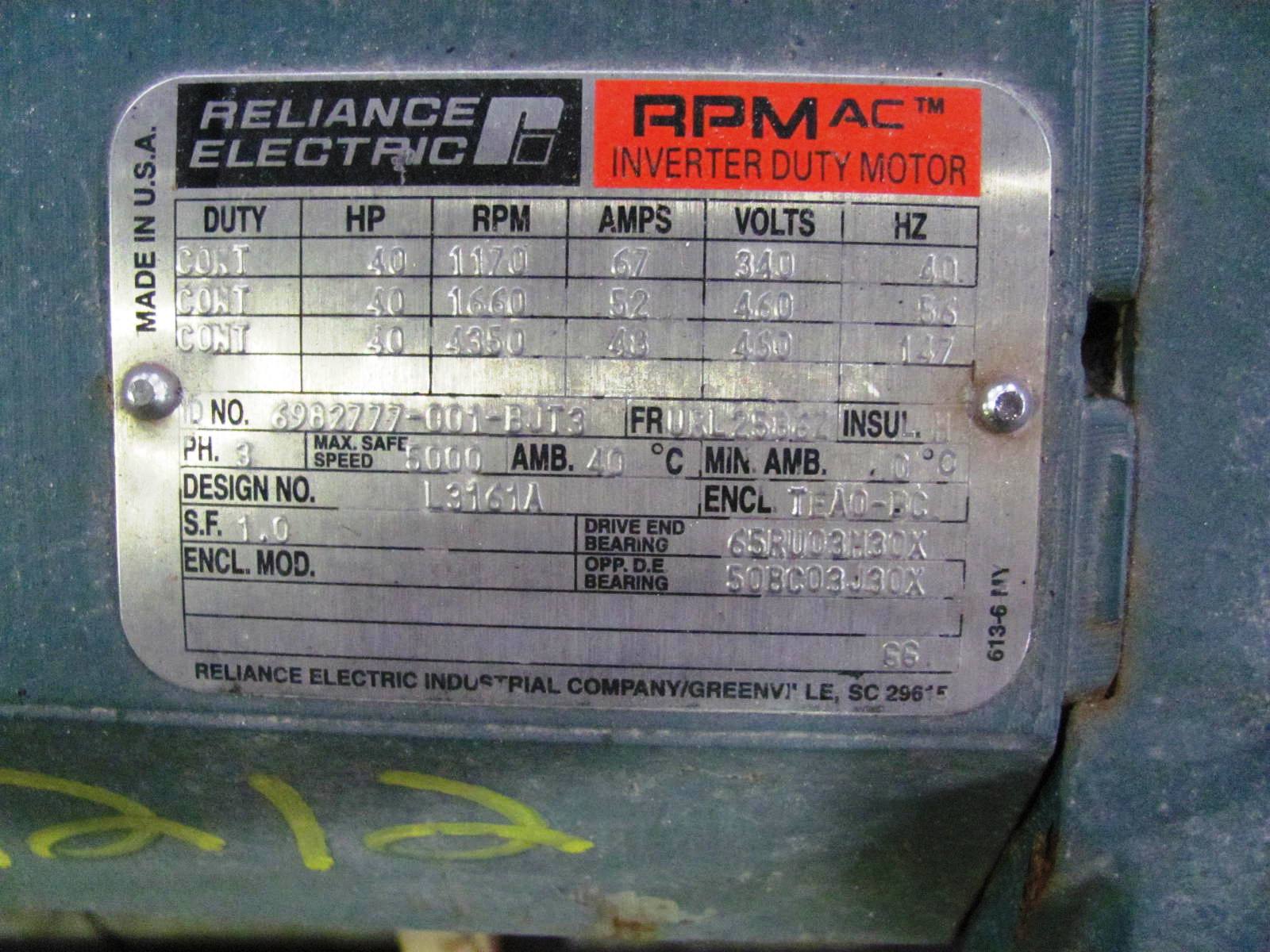 Reliance 40 HP 1200 RPM URL2586Z Squirrel Cage Motors 74212