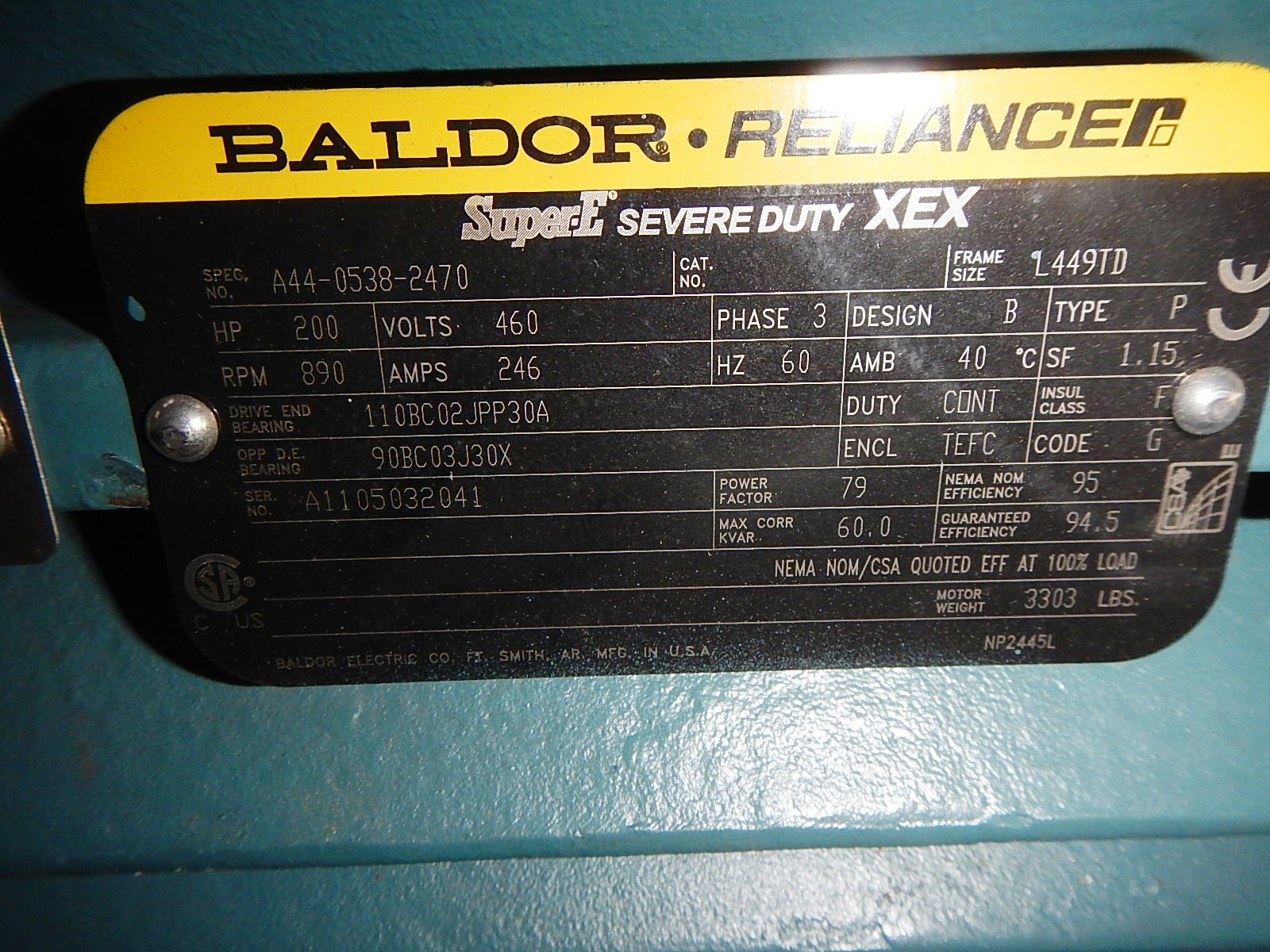 Baldor-Reliance 200 HP 900 RPM L449T Squirrel Cage Motors 74621