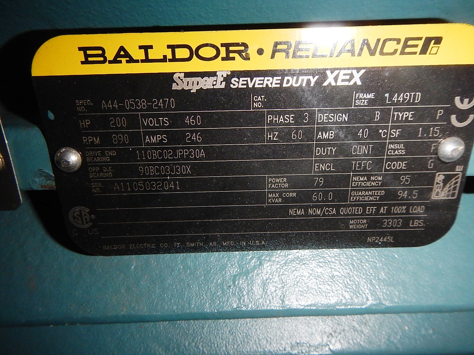 Baldor-Reliance 200 HP 900 RPM 449T Squirrel Cage Motors 74621
