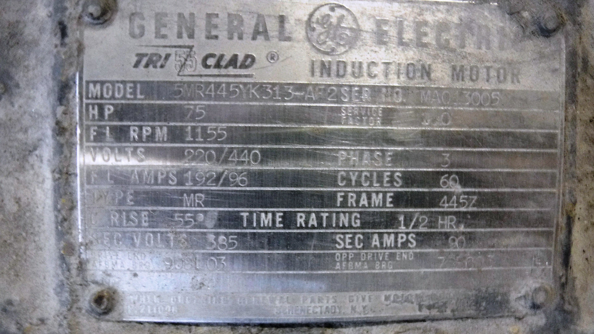 General Electric 75 HP 1155 RPM 445Z Slip Ring Motors 75292
