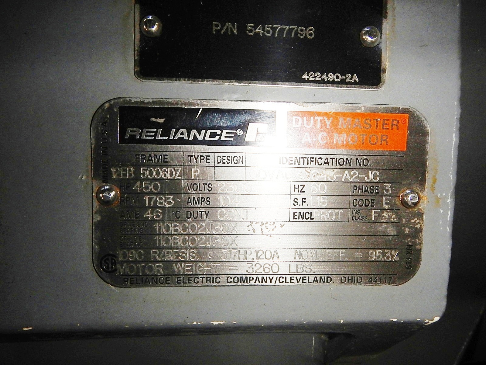 Reliance 450 HP 1800 RPM 5006DZ Squirrel Cage Motors 76617