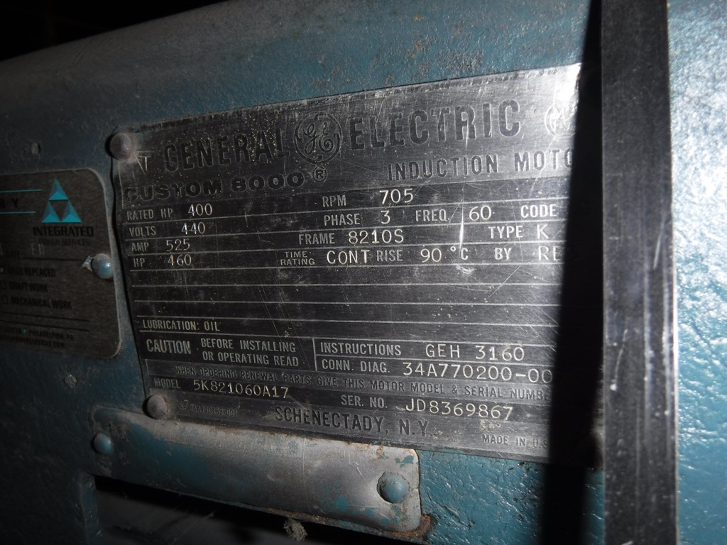 General Electric 400 HP 720 RPM 8210S Squirrel Cage Motors 76903