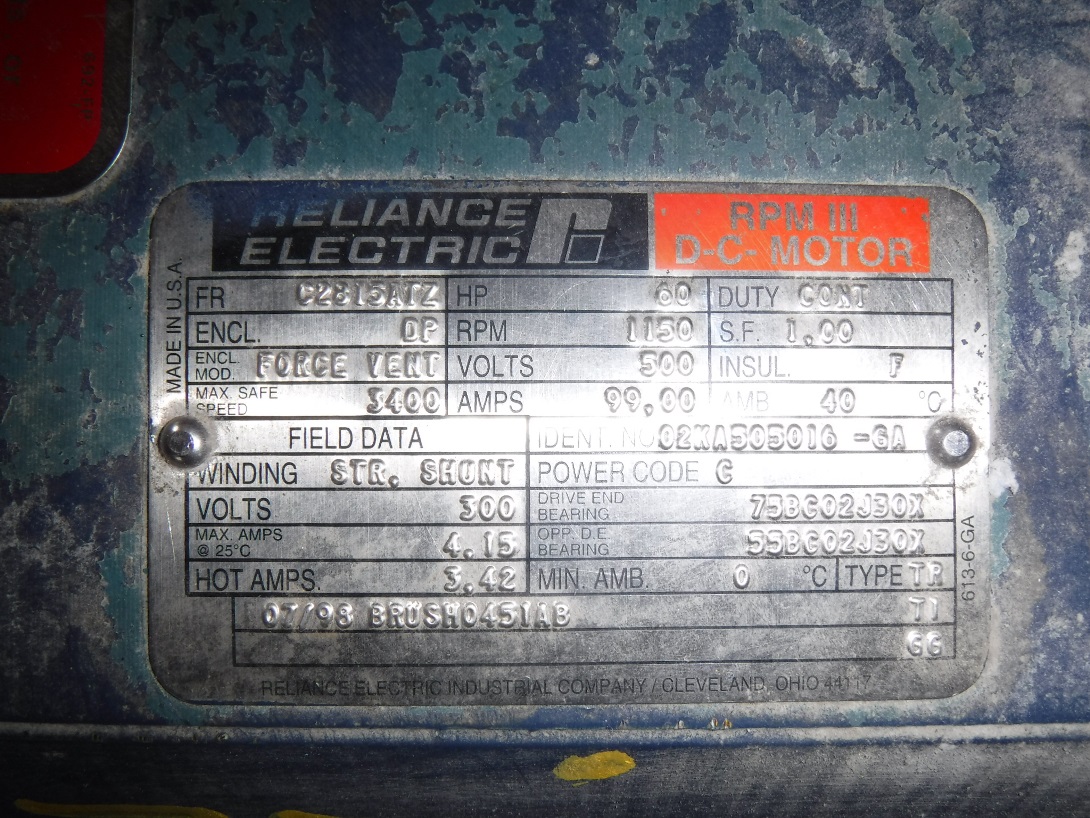 Reliance 60 HP 1150 RPM C2815ATZ DC Motors 77014