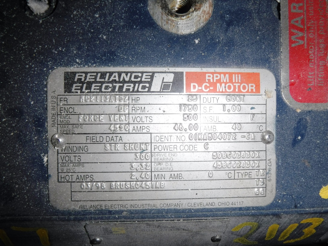 Reliance 25 HP 1750 RPM MC2113ATCZ DC Motors 77017