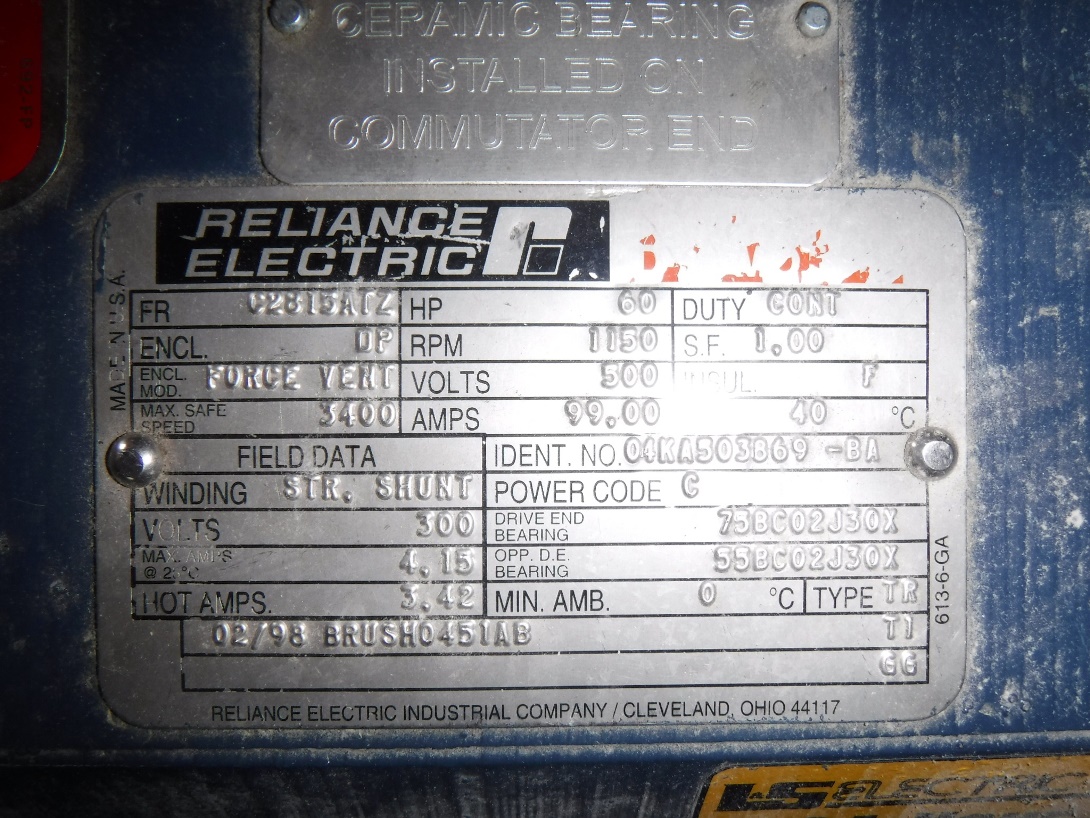 Reliance 60 HP 1150 RPM C2815ATZ DC Motors 77019