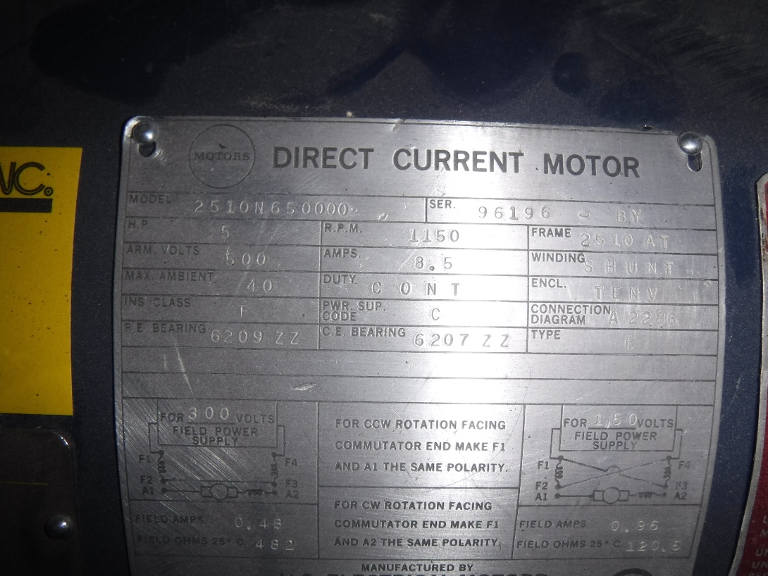 US Electric 5 HP 1150 RPM 2510AT DC Motors 77030