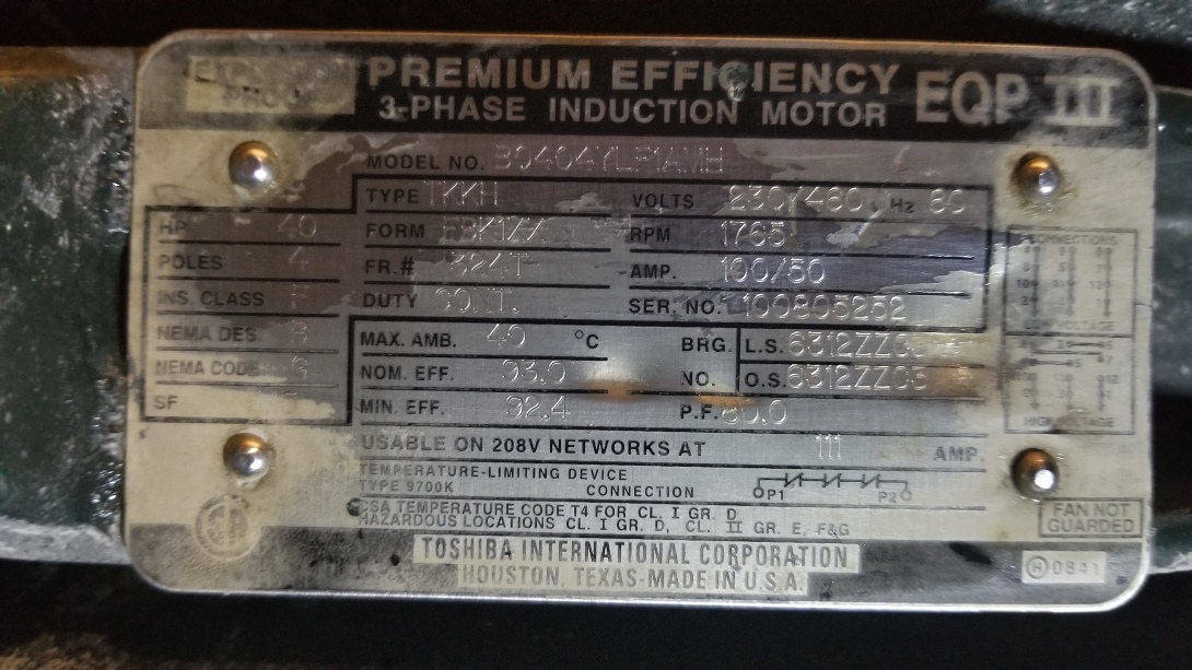 Toshiba 40 HP 1800 RPM 324T Squirrel Cage Motors 77041