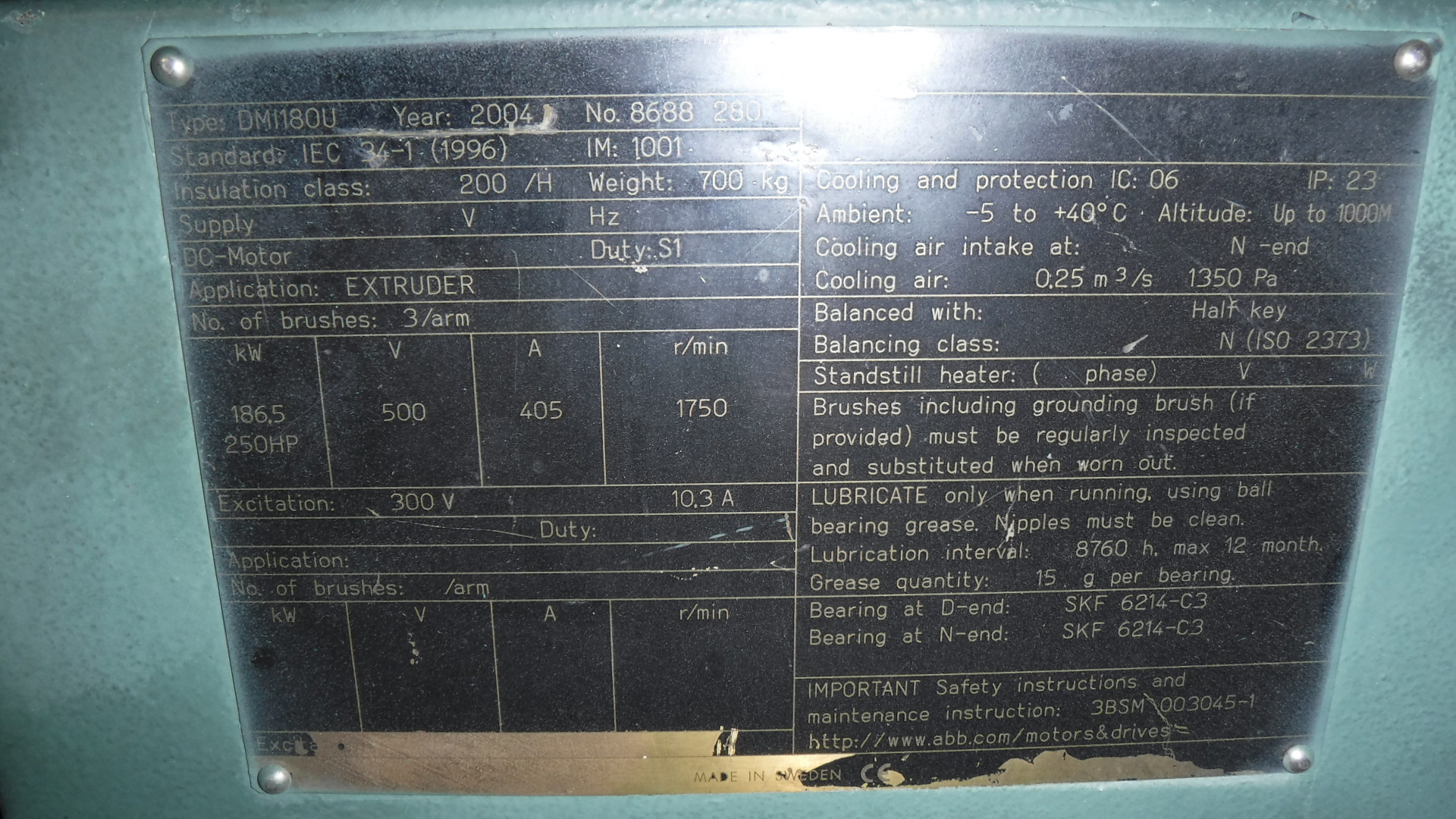 ABB 250 HP 1750 RPM 180U DC Motors 77434