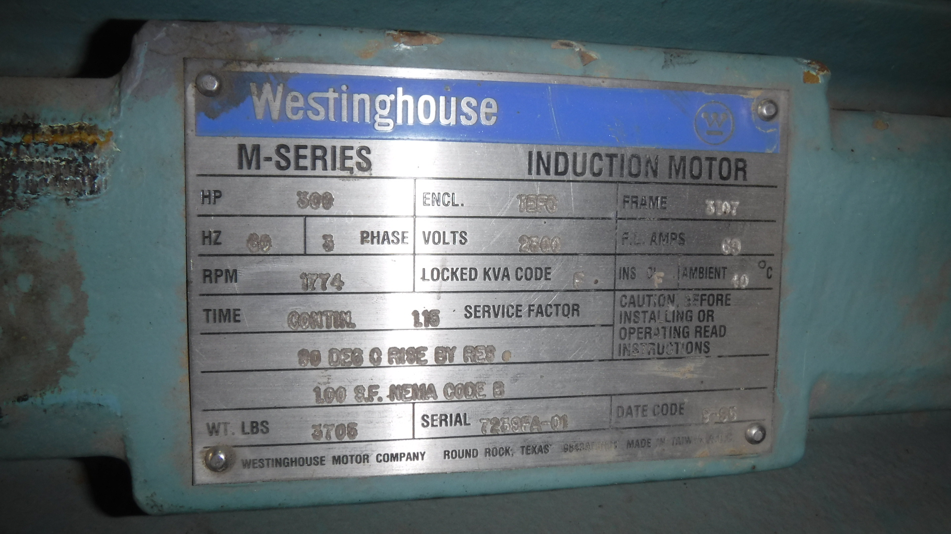 Westinghouse 300 HP 1800 RPM 3107 Squirrel Cage Motors 77470