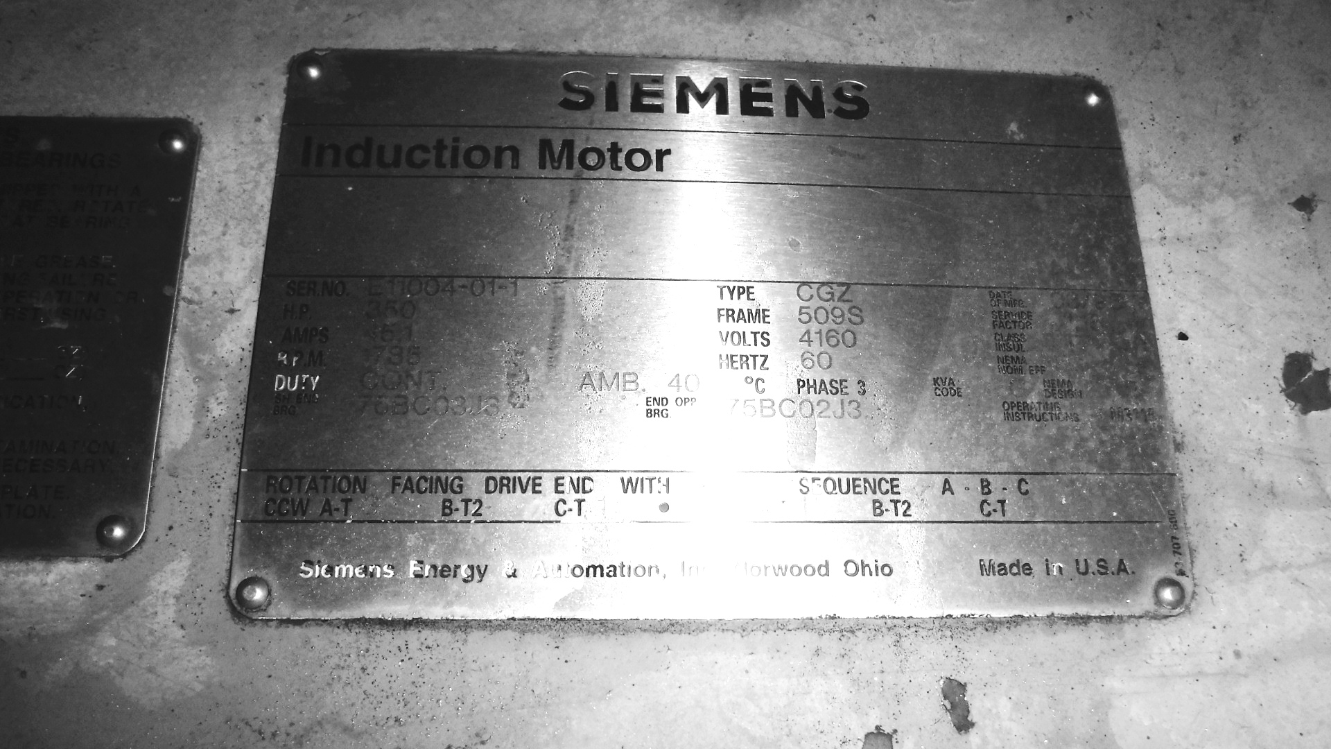 Siemens 350 HP 1800 RPM 509S Squirrel Cage Motors 77498