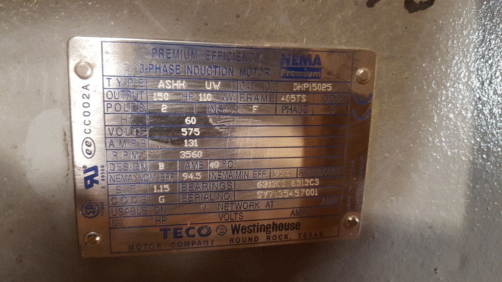 Teco Westinghouse 150 HP 3600 RPM 405TS Squirrel Cage Motors 77696
