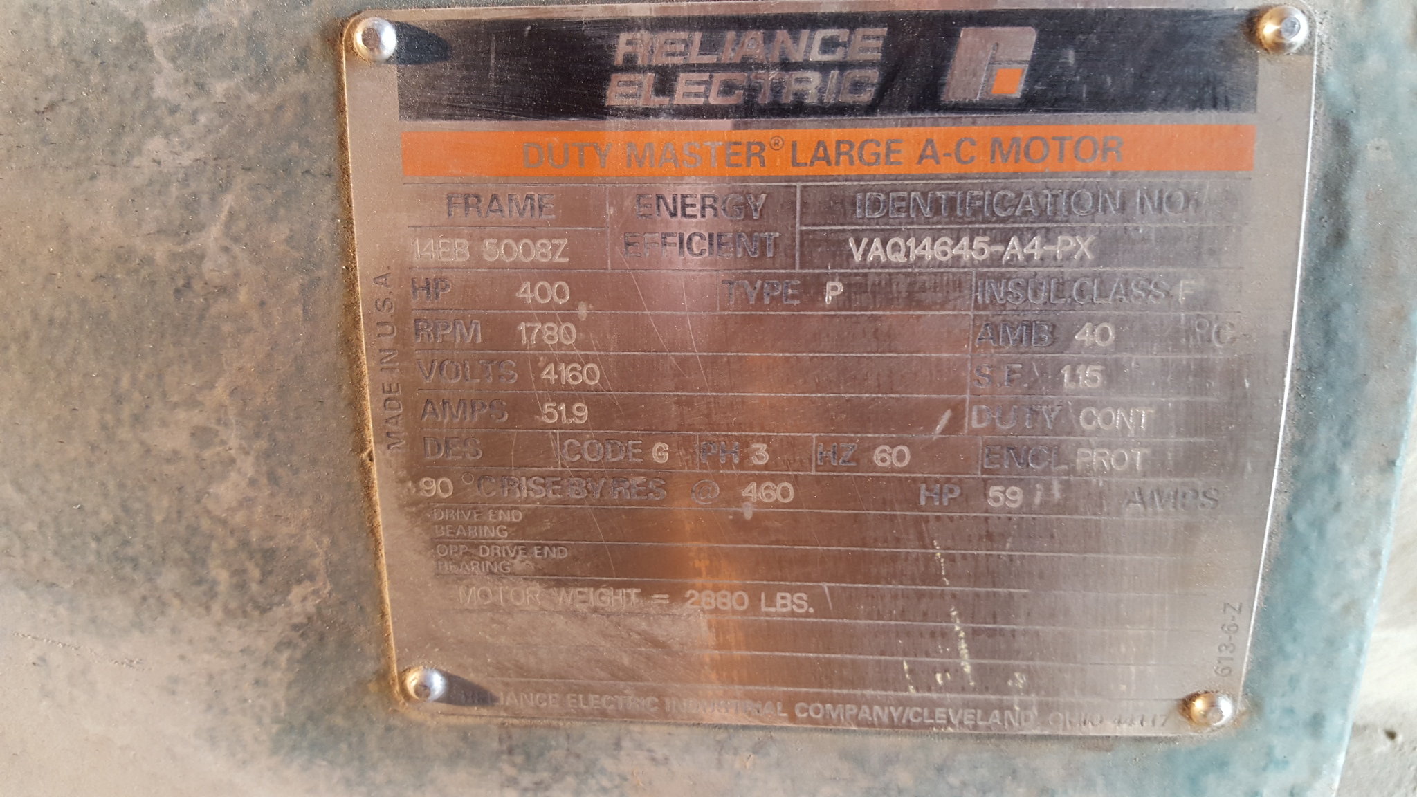 Reliance 400 HP 1800 RPM 5008Z Squirrel Cage Motors 77822