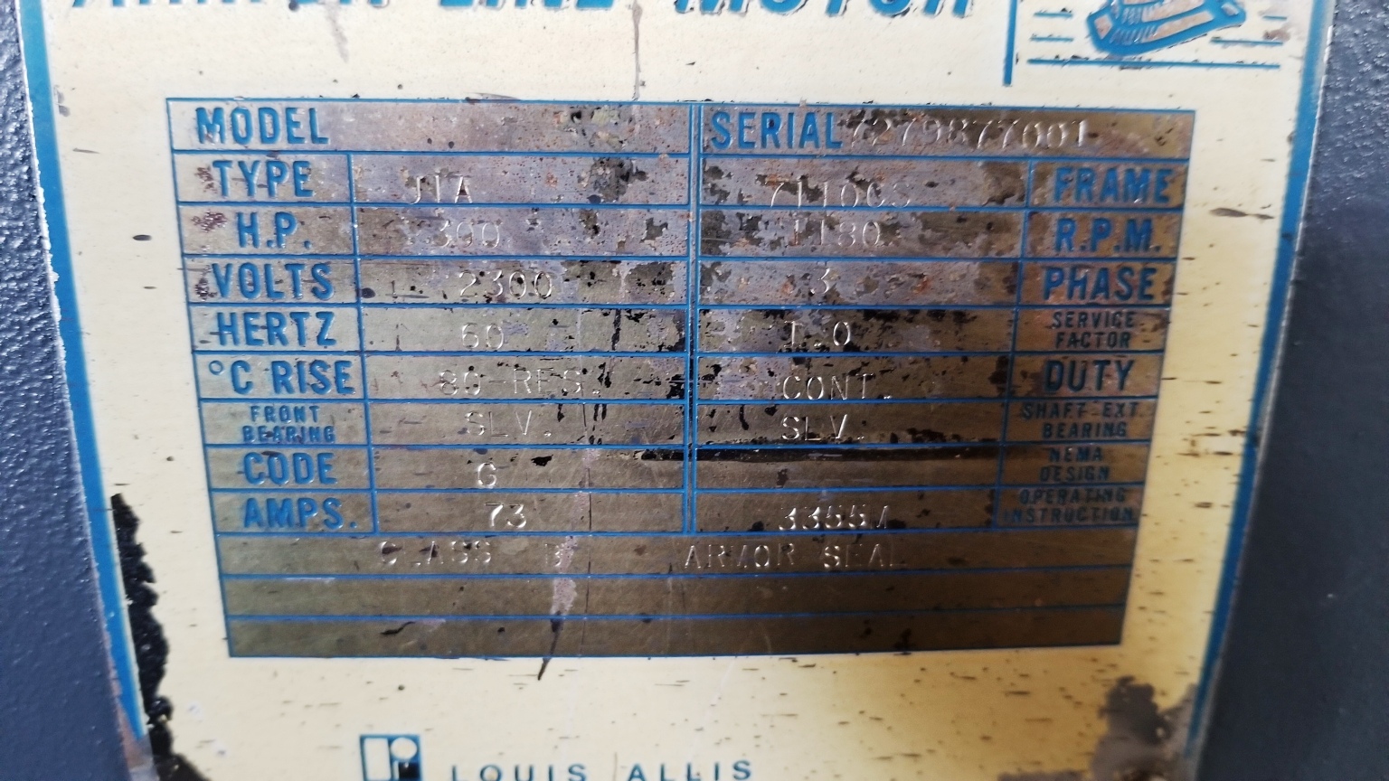 Louis-Allis 300 HP 1200 RPM 7110CS Squirrel Cage Motors 78479