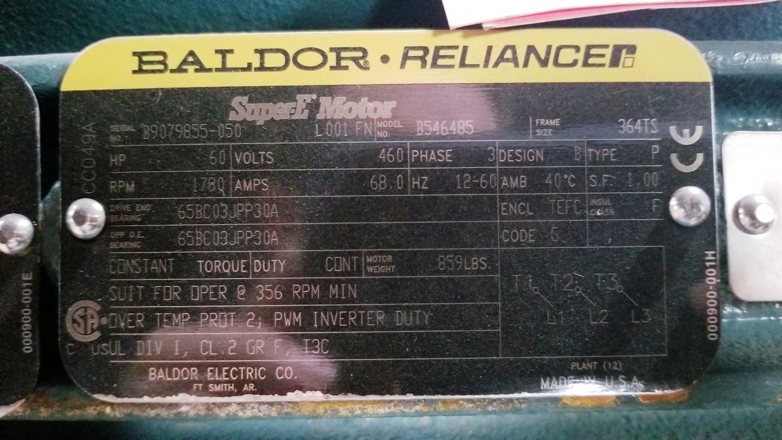 Baldor-Reliance 60 HP 1800 RPM 364TS Squirrel Cage Motors 78695