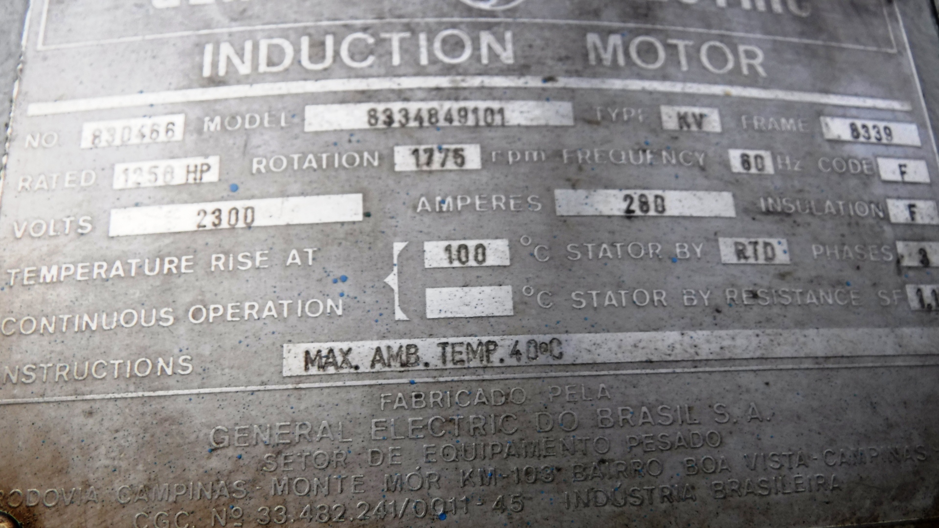 General Electric 1250 HP 1775 RPM 8339 Vertical Motors 78740